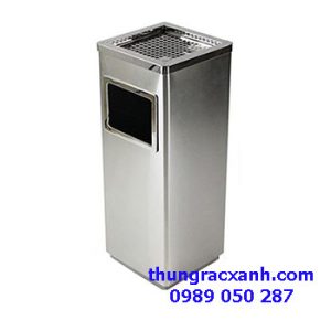 Thùng rác inox vuông có gạt tàn