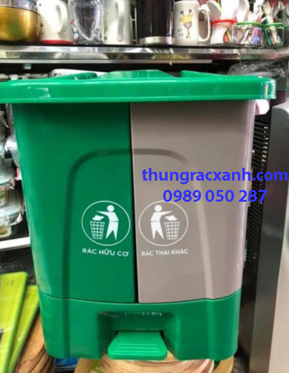 Thùng rác nhựa 2 ngăn đạp chân