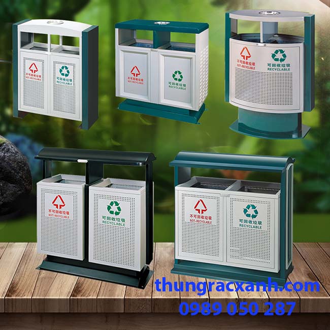 Kho thùng rác 2 ngăn thép phun sơn