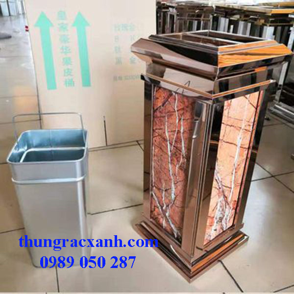 Thùng rác inox đá hoa cương màu đỏ, đen