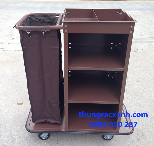 Xe đẩy dọn phòng thép phun sơn 1 túi vải bạt
