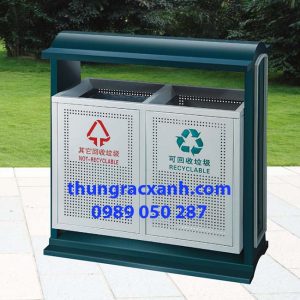 Alternative view of Thùng rác ngoài trời 2 ngăn giá rẻ, nhiều mẫu mã