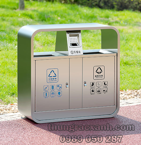 thùng rác 2 ngăn phân loại rác inox