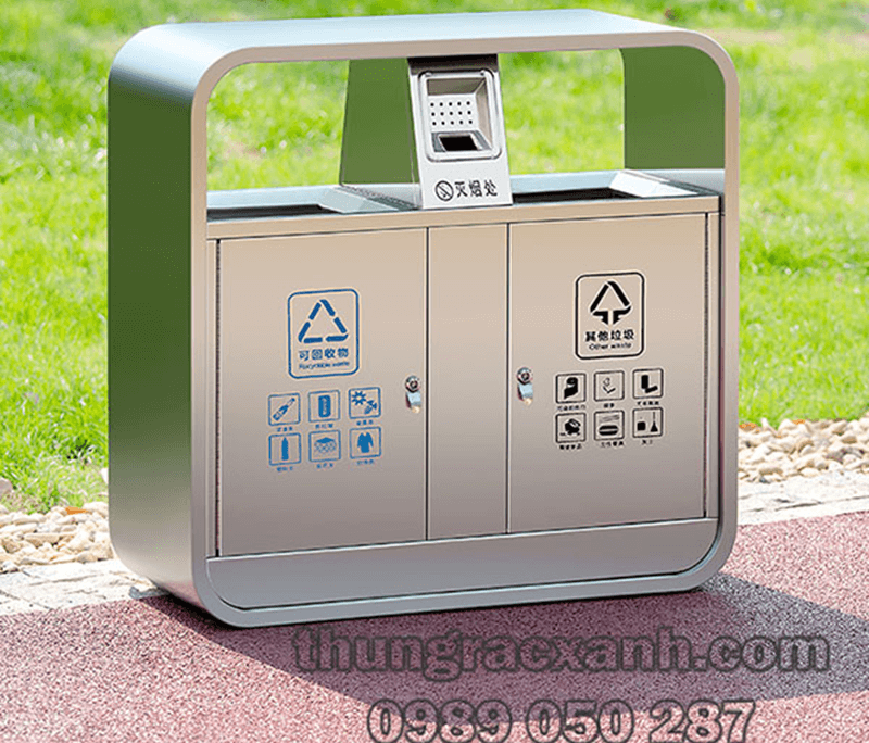 Thùng rác công cộng 2 ngăn có cấu tạo đơn giản và thiết kế tương thích