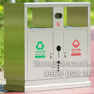 Thùng rác inox 2 ngăn đẹp sáng bóng và cực kỳ chắc chắn