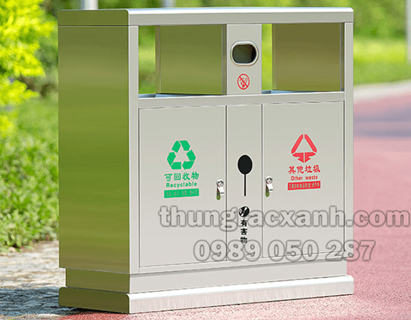 Thùng rác inox 2 ngăn đẹp sáng bóng và cực kỳ chắc chắn