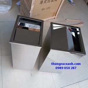 Thùng rác inox hình chữ nhật nắp lật