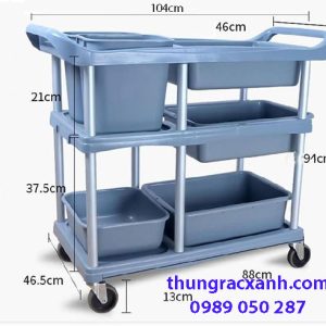 Kích thước xe đẩy thức ăn 3 tầng bằng nhựa